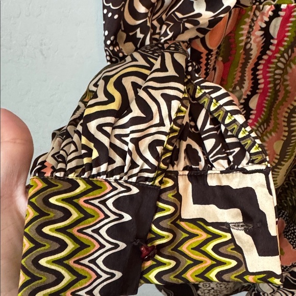 Vintage MISSONI 100% Silk Patchwork Floral Chevron Long Sleeve Midi Dress Size 4 - Picture 5 of 10